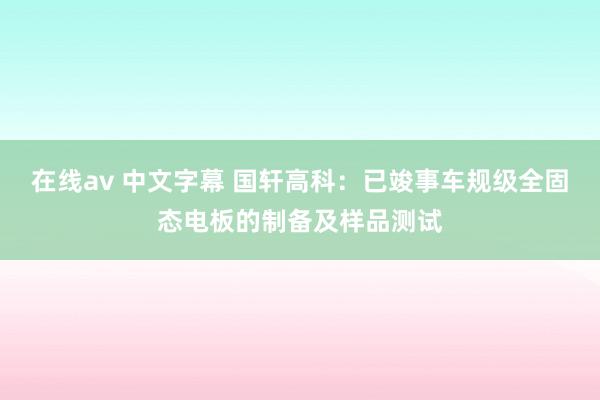 在线av 中文字幕 国轩高科：已竣事车规级全固态电板的制备及样品测试