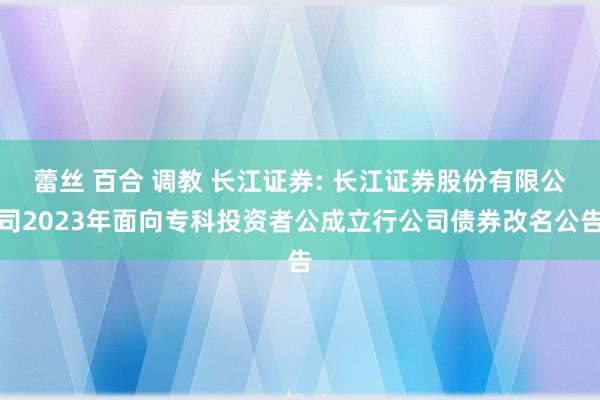 蕾丝 百合 调教 长江证券: 长江证券股份有限公司2023年面向专科投资者公成立行公司债券改名公告