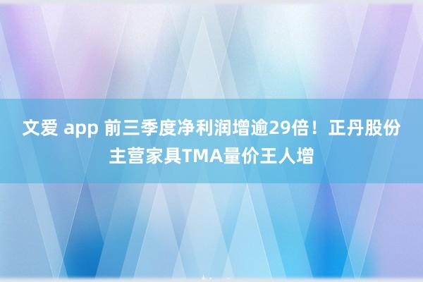 文爱 app 前三季度净利润增逾29倍！正丹股份主营家具TMA量价王人增