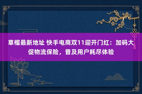 草榴最新地址 快手电商双11迎开门红：加码大促物流保险，普及用户耗尽体验