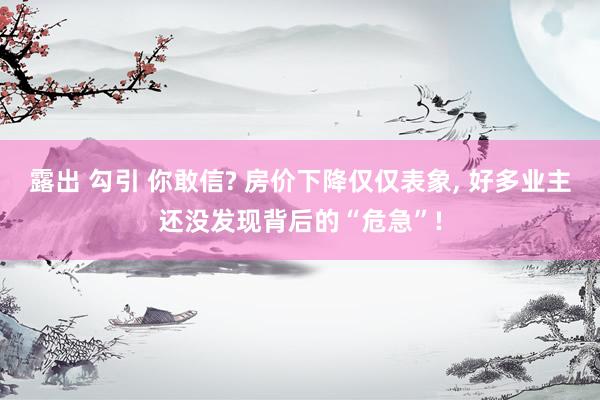 露出 勾引 你敢信? 房价下降仅仅表象， 好多业主还没发现背后的“危急”!