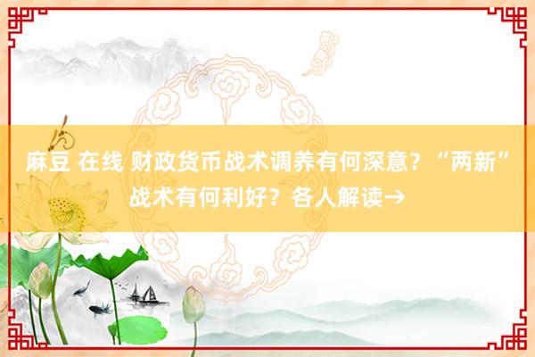 麻豆 在线 财政货币战术调养有何深意？“两新”战术有何利好？各人解读→