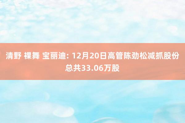 清野 裸舞 宝丽迪: 12月20日高管陈劲松减抓股份总共33.06万股