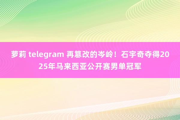 萝莉 telegram 再篡改的岑岭！石宇奇夺得2025年马来西亚公开赛男单冠军